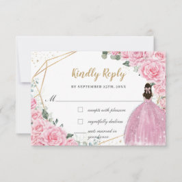 Pink Roses Floral Quinceanera Princess Dress Reply 出欠カード