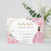 Pink Roses Floral Quinceanera Princess Dress Reply 出欠カード (スタンド正面)