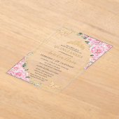 Pink Roses Floral Quinceanera Sweet 16 Butterflies アクリル招待状 (レイダウン)