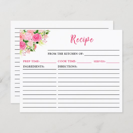 Pink Roses Floral Recipe Card (正面/裏面)