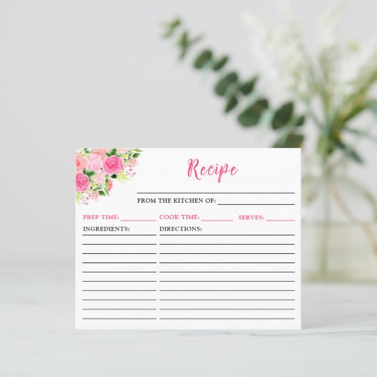 Pink Roses Floral Recipe Card (スタンド正面)
