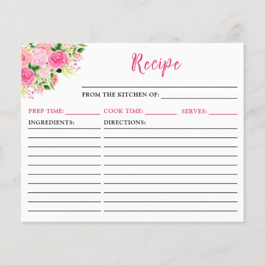 Pink Roses Floral Recipe Card (正面)