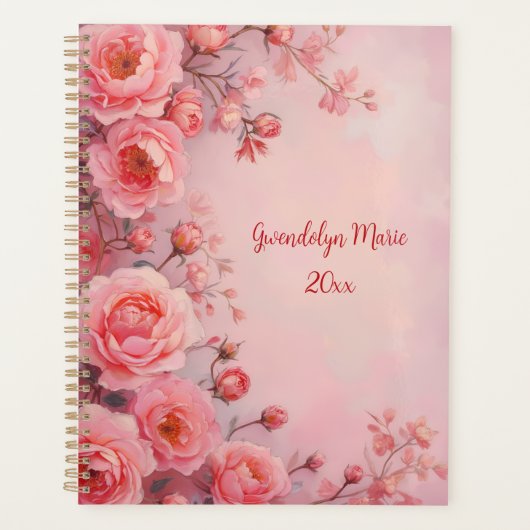 Pink Roses Floral Spiral-Bound Planner Botanical プランナー手帳 (正面)