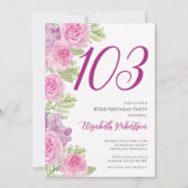 Pink Roses Floral Template 103rd Birthday 招待状 (正面)