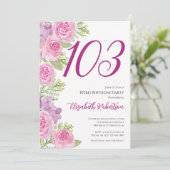 Pink Roses Floral Template 103rd Birthday 招待状 (スタンド正面)