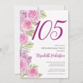 Pink Roses Floral Template 105th Birthday 招待状 (正面)