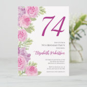 Pink Roses Floral Template 74th Birthday 招待状 (スタンド正面)