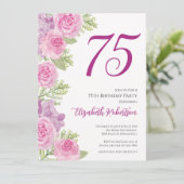 Pink Roses Floral Template 75th Birthday 招待状 (スタンド正面)