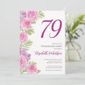 Pink Roses Floral Template 79th Birthday 招待状 (スタンド正面)