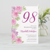 Pink Roses Floral Template 98th Birthday 招待状 (スタンド正面)