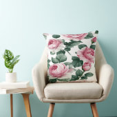Pink Roses Floral Throw Pillow クッション (椅子)