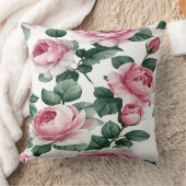Pink Roses Floral Throw Pillow クッション (ブランケット)
