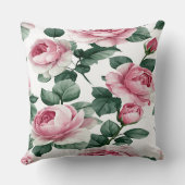 Pink Roses Floral Throw Pillow クッション (裏面)