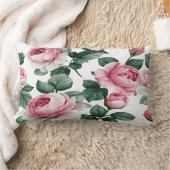Pink Roses Floral Throw Pillow ランバークッション (ブランケット)