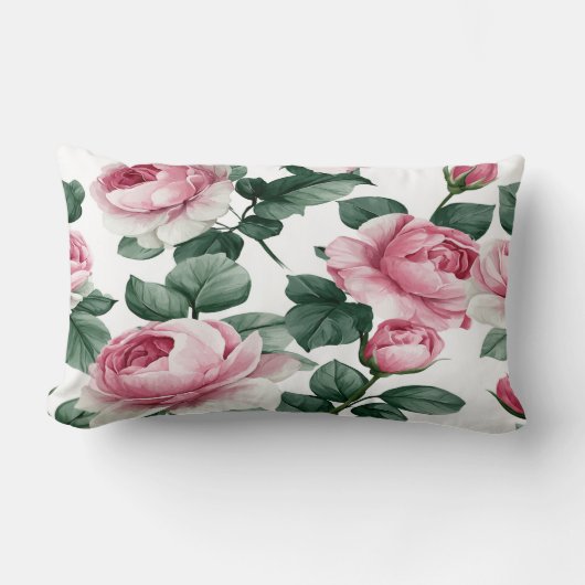 Pink Roses Floral Throw Pillow ランバークッション (正面)