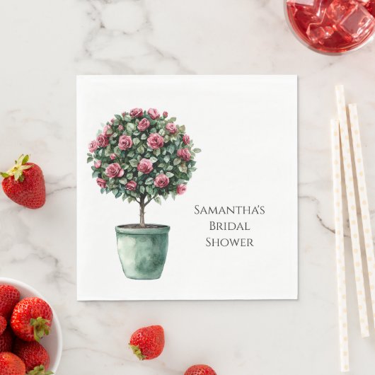 Pink Roses Floral Tree Bridal Shower スタンダードランチョンナプキン (インサイチュ)