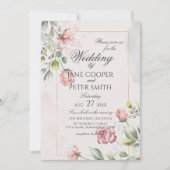 Pink Roses floral Wedding Invitation 招待状 (正面)