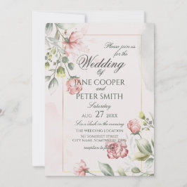 Pink Roses floral Wedding Invitation 招待状