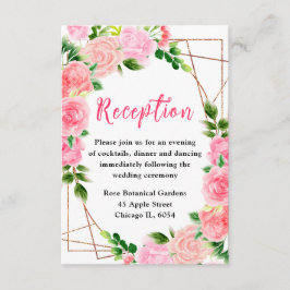 Pink Roses Floral Wedding Reception エンクロージャーカード
