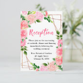 Pink Roses Floral Wedding Reception エンクロージャーカード (スタンド正面)