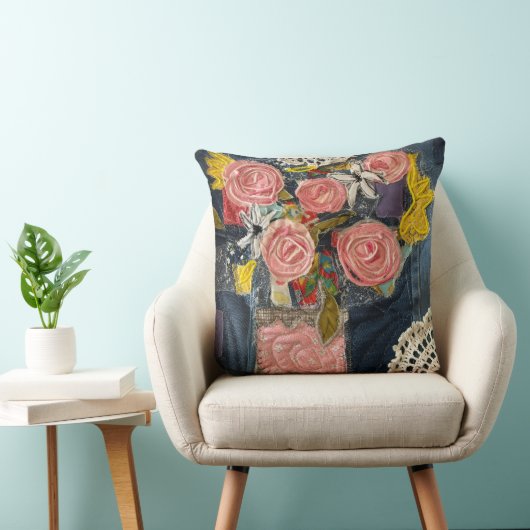 Pink Roses Flower bouquet pillow クッション (椅子)