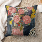 Pink Roses Flower bouquet pillow クッション (ブランケット)