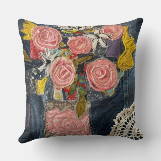 Pink Roses Flower bouquet pillow クッション (裏面)