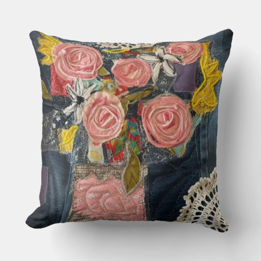 Pink Roses Flower bouquet pillow クッション (正面)