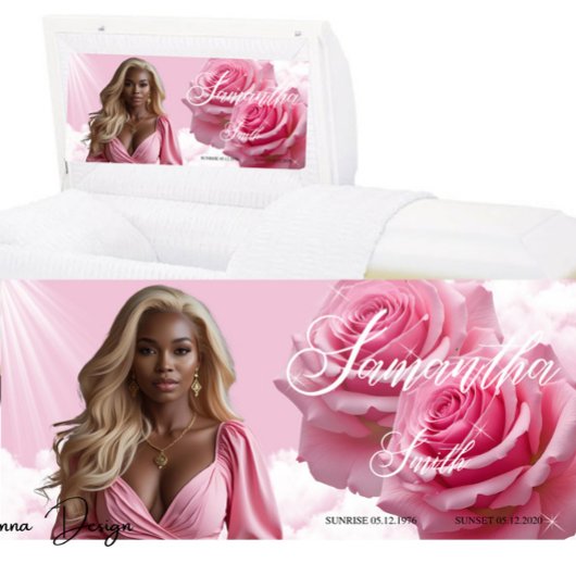 Pink Roses Funeral Casket Insert, Memorial Sign ポスター