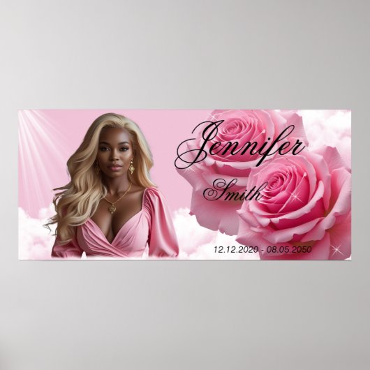Pink Roses Funeral Casket Insert, Memorial Sign ポスター (正面)