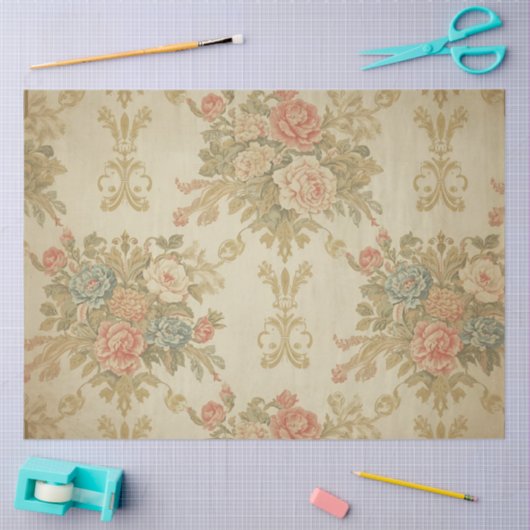 Pink Roses & Gold Floral Decoupage  薄葉紙 (クラフト)