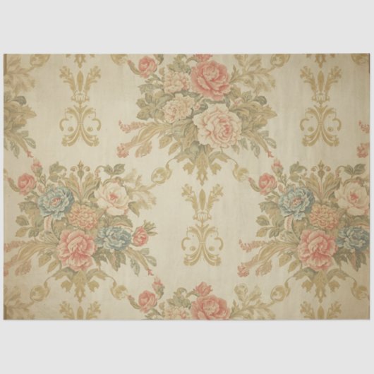 Pink Roses & Gold Floral Decoupage  薄葉紙 (正面)