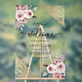 Pink Roses Gold Lace Muslim Wedding Welcome アクリルサイン (ニュートラル)