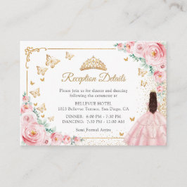 Pink Roses Gold Quinceanera Reception Details エンクロージャーカード