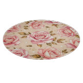 Pink Roses Golden Leaves Pattern カッティングボード (角)