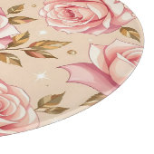 Pink Roses Golden Leaves Pattern カッティングボード (角)