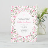 Pink Roses Grandmillenial girl baptism invitation 招待状 (スタンド正面)