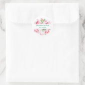 Pink Roses & Green Foliage Wedding Personalized ラウンドシール (バッグ)