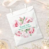 Pink Roses & Green Foliage Wedding Thank You フェイバーバッグ (クリップ留めされた状態)