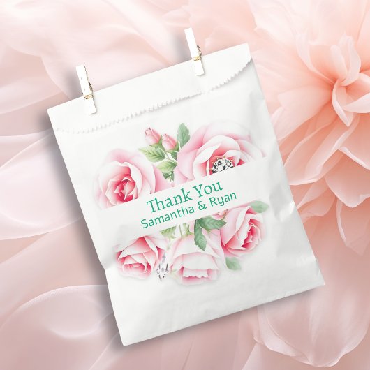 Pink Roses & Green Foliage Wedding Thank You フェイバーバッグ