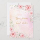 Pink Roses, Green Leaf Gold Islamic Muslim Wedding 招待状 (裏面)