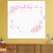 Pink Roses Heart Frame Bow Ribbon Floral Border キャンバスプリント (インサイチュ (リビング))