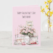 Pink Roses Hearts Candles Romantic Love カード (黄色い花)