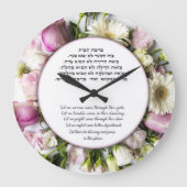 Pink Roses Homeのヘ賛美ブル語と英語 ラージ壁時計 (正面)