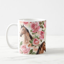 Pink Roses Horses Gold Glitter Dream コーヒーマグカップ