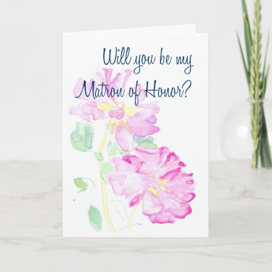 Pink Roses Matron of Honor Request 招待状 (正面)