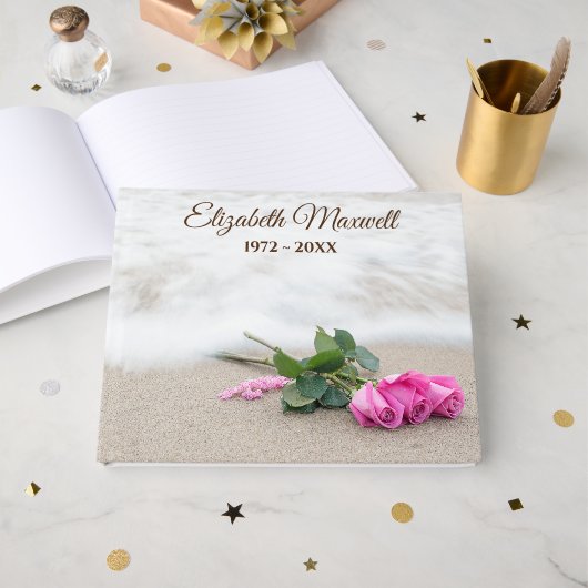 Pink Roses On Beach for Memorial Service ゲストブック (正面見開き)