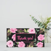 Pink Roses on Black Bridal Shower サンキューカード (スタンド正面)