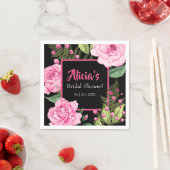 Pink Roses on Black Bridal Shower Napkins スタンダードカクテルナプキン (インサイチュ)