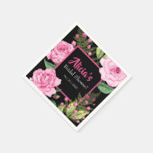 Pink Roses on Black Bridal Shower Napkins スタンダードカクテルナプキン (角)